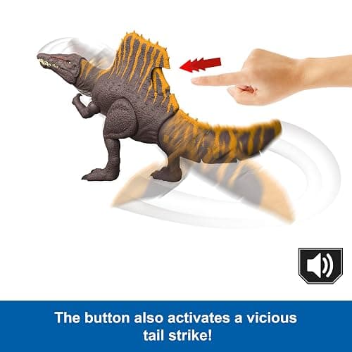 Mattel Jurassic World Rebirth Dinosaur Toy, Tail Thrasher Spinosaurus Action Figure with 2 Attack Moves, Movie-Accurate & Posable, Digital Play thumbnail 4