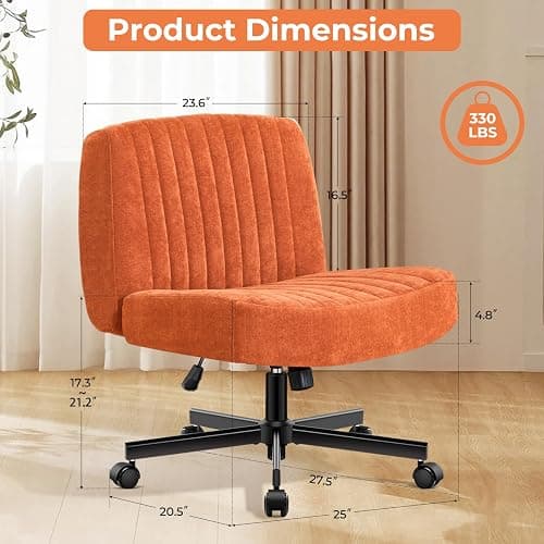 shipborne Convertible Base Criss Cross Chair with Pocket Springs & Thicker and Wider Cushions, Armless Legged Office Chair Relieves Back Pain, Swivel Vanity Chair for Living Room/Office, (Orange) thumbnail 3