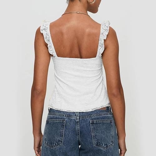 Women Y2k Lace Trim Tank Tops Teen Girl Fairycore Sleeveless Solid Going Out Streetwear Summer Crop Camisole thumbnail 3