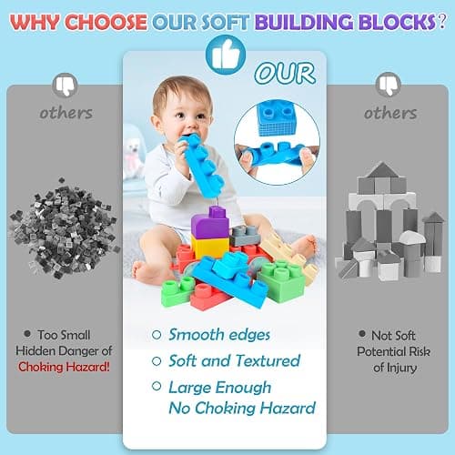 Lot de 46 blocs de construction souples STEM pour bébés de 6 mois et plus, cadeau éducatif en caoutchouc souple pour jeu sensoriel thumbnail 7
