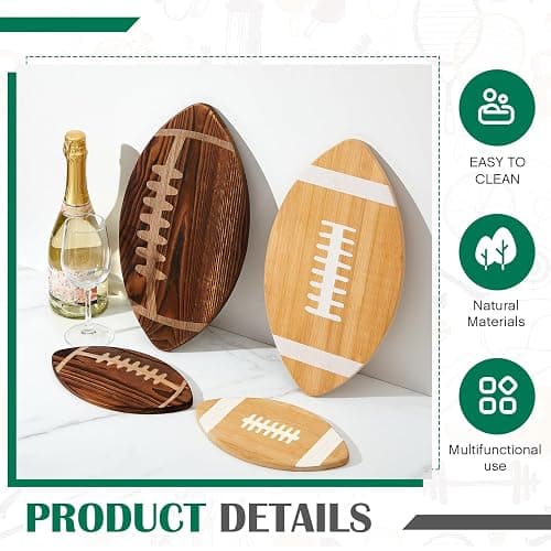 Ziliny Football Charcuterie Board Gift Set, Brown, 15x8.5in | Wood Serving Tray Cutting Board with Cheese Knives at Game Day Parties, Football Themed Prize for Sports Fans thumbnail 4