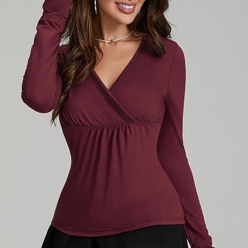 Women Fairy Grunge Wrap V-Neck Tops Long Sleeve Slim Fit Aesthetic Top Y2K Shirts Streetwear thumbnail 3