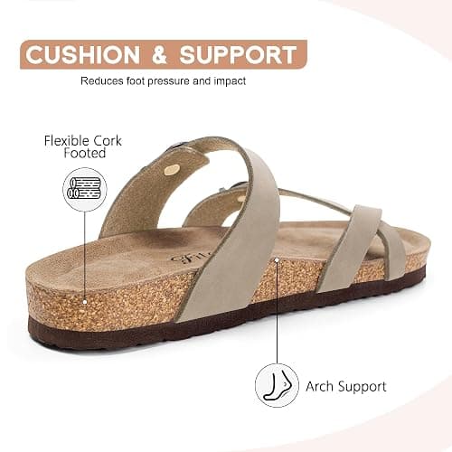 FITORY Women's Slide Sandals with Soft Cork Footbed, Comfort Arch Support Flat Sandals for Summer Size 6-11 thumbnail 3