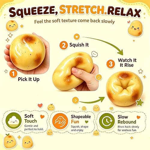 Crunchy Squishy, Potato Squishy ASMR Slow Rising Squishys Sensory Toys | Crunchy Potato Squishy,Stress Relief Fidget Toys, Portable Sensory Stress Relief for Office Desk, Party Gift for Adult thumbnail 4