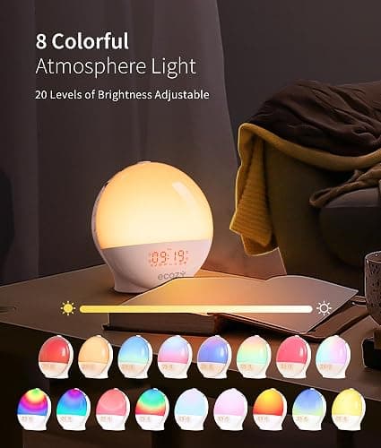 ecozy Sunrise Alarm Clock for Heavy Sleepers, Smart Wake Up Light with Sunrise/Sunset Simulation, App & Voice Controlled, Natural Sounds & FM Radio, 4 Alarms & Snooze, 8 Colors Night Light for Bedroom thumbnail 6