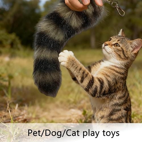 SDYHTS Fluffy Raccoon Tail Keychain - Realistic Faux Fur Key Ring, 11 Inch Soft Therian Accessory for Cosplay, Renaissance Fairs, Bag Charm & Pet Play Toy thumbnail 7