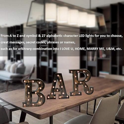 Pooqla Vintage Light Up Marquee Letters with Lights – Illuminated Industrial Style Lighted Alphabet Letter Signs - Coffee Bar Apartment Bedroom Wall Home Initials Decor A-Z - H thumbnail 4