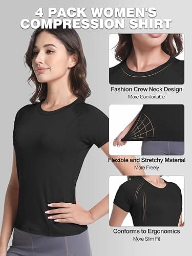 CL convallaria 4 Pack Women's Compression Shirt Cool Dry Long Short Sleeve Workout Athletic Tops for Yoga Gym Running thumbnail 3