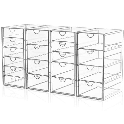 YFXCVSL Acrylic Makeup Organizer with 19 Drawers, 4 Pack Clear Storage Drawers, Bathroom Makeup Organizer for Palettes, Cosmetic, and Beauty Supplies,Ideal for Vanity, Cabinet,Desk Organization - Image 1