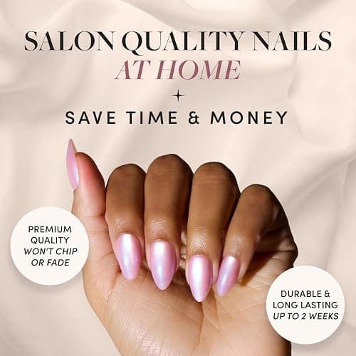 Glamnetic Press On Nails - Seaspell | Short Almond Pink Fake Nails with a Velvet Finish, Reusable Summer Nails | 15 Sizes - 30 Nail Kit with Glue thumbnail 2