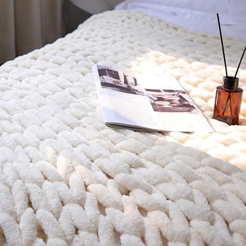 Maetoow Chenille Chunky Knit Throw Blanket,Handmade Home Decor,40×50,Cream | Handmade Warm & Cozy Blanket Couch, Home Decor, Soft Breathable Fleece Banket, Christmas Thick and Giant Yarn Throws thumbnail 7