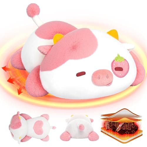 Mewaii Microwavable Stuffed Animal Strawberry Cow Plush, for Cramps, 10in | 50 Min Long-Lasting Warmth, Heatable & Coolable Use, 1.2 lb Weighted Plush Feel, Cozy Gift for Women & Girls - Image 1