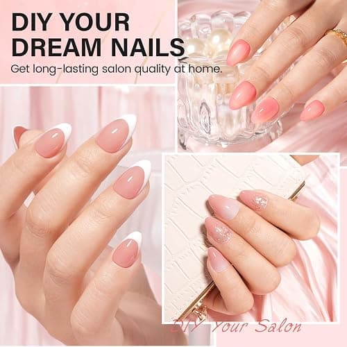 AILLSA Nail Extension Kit Short Almond Nail Tips 240pcs for Starters | 2 In 1 Nail Glue Base Coat and Nail Dehydrator, Nail Extension Kit with Nail Lamp Top Coat for Starters thumbnail 3