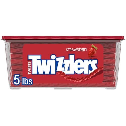 TWIZZLERS Twists Strawberry Flavored Licorice Style, Chewy Holiday Candy Tub, 5 lb - Image 1