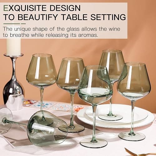 CLUSIVC Green Wine Glass Set of 6-18oz Lead-Free Crystal Burgundy Wine Glasses, Glassware for Parties& Special Occasions thumbnail 7
