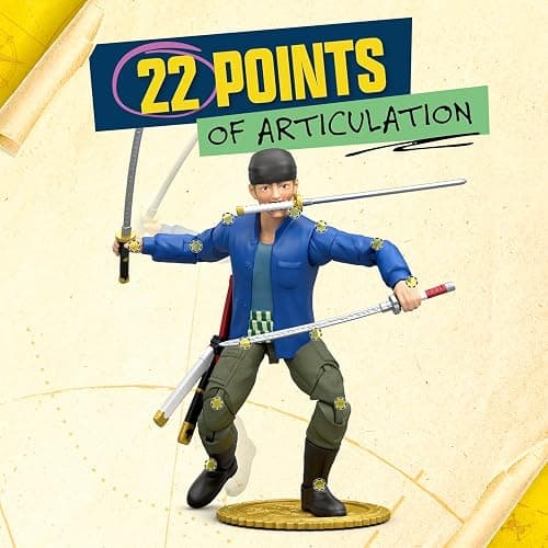 One Piece Zoro 6" (15.24cm) Action Figure with 5 Accessories. Includes Swappable Swords, Sword Holder, Swappable Face, and Berry Coin Display Base thumbnail 6