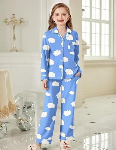 Arshiner Pajamas Set for Girls Plaid Long Sleeve Lounge Set Button Down Pj Sets thumbnail 7