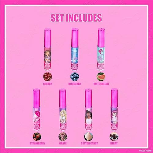 Barbie 7 Piece Plant Based Lip Gloss, Girls Party Favors, First Makeup Set for Girl, Perfect for Parties, Sleepovers, and Birthday Gifts, Ages 3+, by Townley Girl thumbnail 2