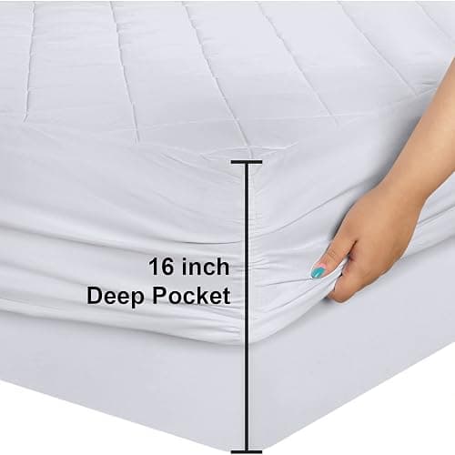 Utopia Bedding Quilted Fitted Mattress Pad, King Size, Elastic Fitted Mattress Topper Protector and Cover Stretches up to 16 Inches Deep, Machine Washable (White) thumbnail 3