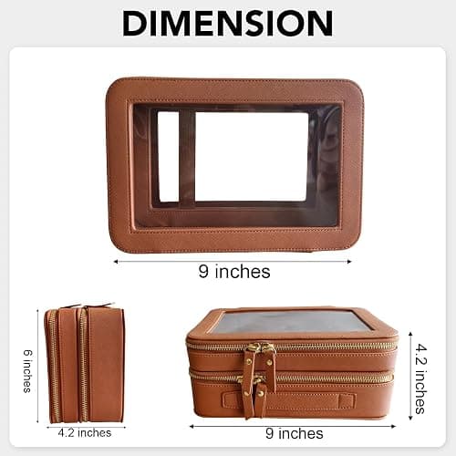 SANHECUN Clear Travel Toiletry bag Toiletry Case Carry on Travel Accessories Bag Makeup Bag Dimensions | LxWxH:9” x 6” x 4.2” (Brown, SHC-TL-2) thumbnail 7