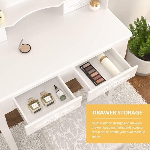 Alohappy Makeup Vanity Set with Mirror & Stool for Girls, Vanity Table and Cushioned Stool Set with 4 Drawers, Wood Dressing Table for Bedroom thumbnail 7