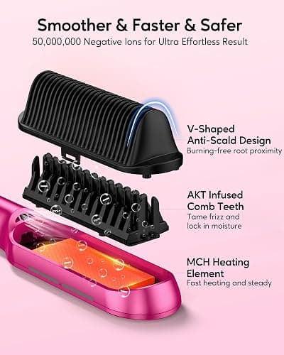 Terviiix Hair Straightening Brush Magenta - Rapid Heat Hair Straightener Brush 450°F in 20S, Ionic Technology, 13 Settings, Dual Voltage, Anti-Scald, for Frizz Control & Daily Styling thumbnail 3
