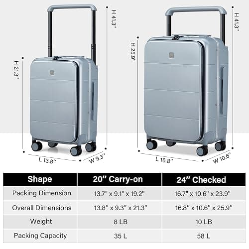 Hanke 24 Inch Checked Luggage with Wheels, Top Opening Hard Shell Suitcases for Travelling TSA Luggage Durable Aluminum Frame Luggage Bag with Wide Handle(Grey) thumbnail 3