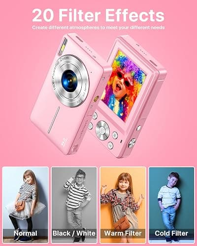 Digital Camera 1080P, 44MP FHD Compact Digital Camera, 16X Digital Zoom Portable Photo Camera with 2.4" LCD Screen, 1 Battery, Vlogging Camera for Kids, Beginners, Teens, Students-Pink (No SD Card) thumbnail 5