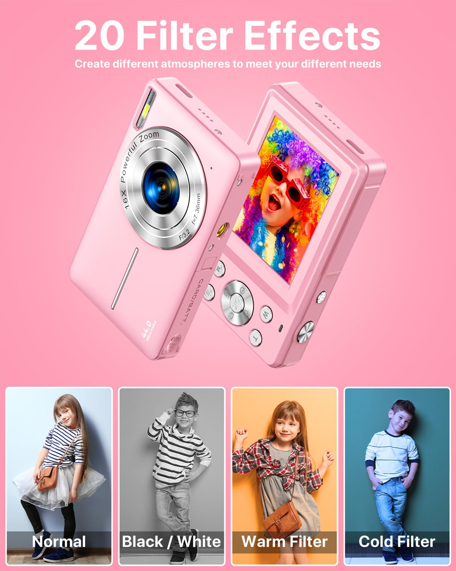 Digital Camera 1080P Photo Camera 44MP Camera Photo Appliance Portable Compact Camera with 2.4" LCD Display, 16 X Digital Zoom, 32G Micro Memory Card, 1 Battery for Kids Teen Student Beginner thumbnail 4