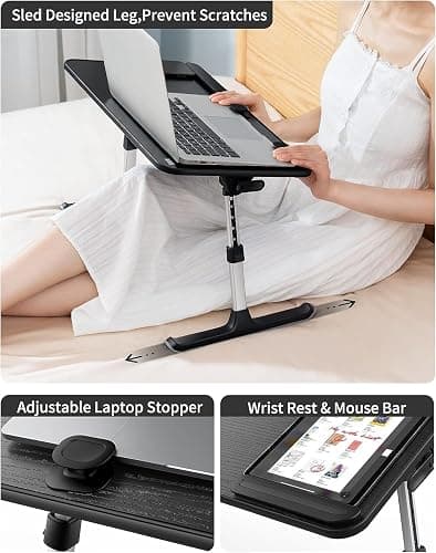 SAIJI Height & Angle Adjustable Laptop Stand for Bed, Lap Desk Bed Tray Table, Light Weight Foldable Portable Laptop Table for Couch Sofa Chair Floor Desk for Adults, Kids (Black) thumbnail 5