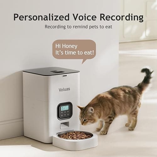VOLUAS Automatic Cat Feeders - Timed Pet Feeder for Cats and Dogs with Dry Food Dispenser, Desiccant Bag, Programmable Portion Control, 4 Daily Meals, 10s Voice Recorder thumbnail 4
