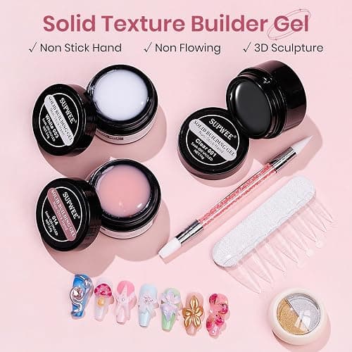 SUPWEE Solid Builder Gel for Nails Clear Nude White 3D Sculpture Nail Art Hard Gel with Chrome Powder for Carving Patterns Decoration Home Manicure DIY for Women - Clear&White&Nue-14g thumbnail 2