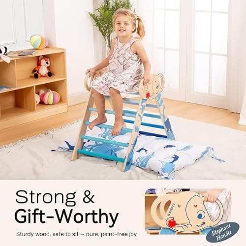wingyz 8-in-1 Pikler Triangle Set-Foldable Baby Climbing Toys with Cushion,Arch, Ramp & Ladder | Montessori Toddler Climber Indoor Jungle Gym for Kids (Blue) thumbnail 7