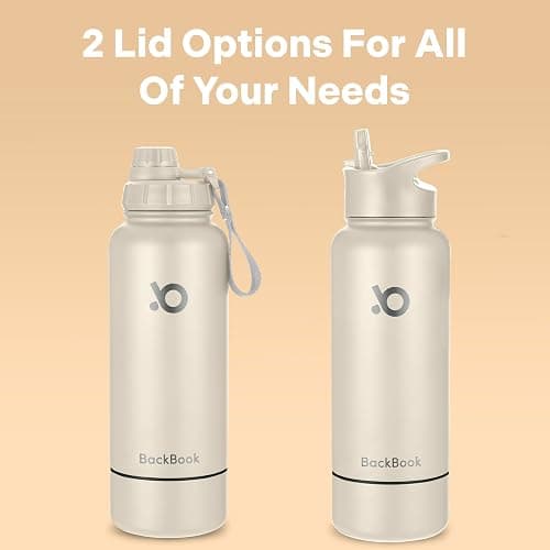 BackBook 32 oz Insulated Sports Water Bottle With 8 oz Storage Compartment, Double Wall Leak Proof Stainless Steel Bottle With 2 Lids for Sports and Travel, Cold and Hot Drinks, BPA-Free - Almond thumbnail 4