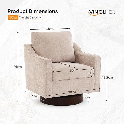 Bonnlo 360° Swivel Armchair, Comfy Accent Chair, Thick Cushion Tub Chair | Mid-Century Armchair with Pillow & Walnut Base, Comfortable Armchair for Living Room, Apartment, Office, Khaki thumbnail 2