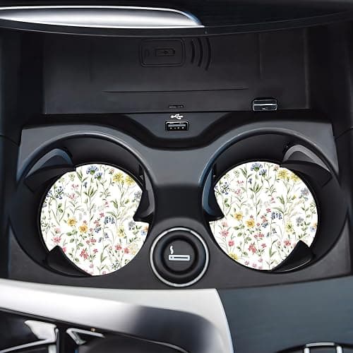 Car Cup Holder Coasters, 2 Pack – 2.75" Universal Auto Anti-Slip Insert Coaster, Rubber Car Coasters, Personalized Car Accessories for Women & Men (Wildflowers) thumbnail 5