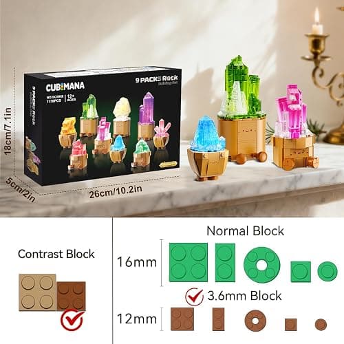 CUBIMANA Mineral Collection 3.6MM Mini Building Set for Adults with LED Light, 9 Pack Crystals Flower Botanical Bonsai Building Block for Home Office Decor, Christmas Birthday Gifts for Teens 1170PCS thumbnail 3