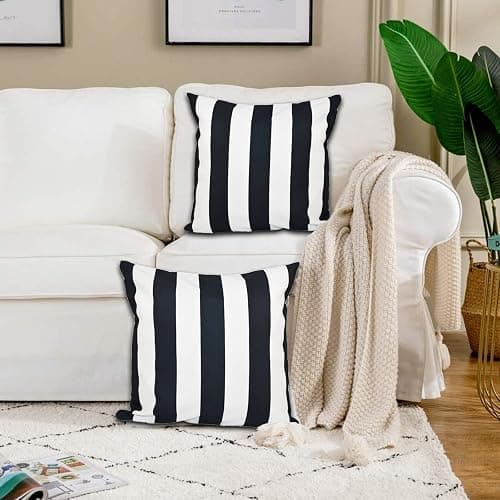 FCOZM Set of 2 Pillow Cases, Soft Velvet Black and White Stripe Pattern Pillowcase Decorative Pillow Covers for Couch, Square Throw Pillow Covers for Home Decor Gift 18 Inch X 18 Inch (Black White) - Black White thumbnail 2