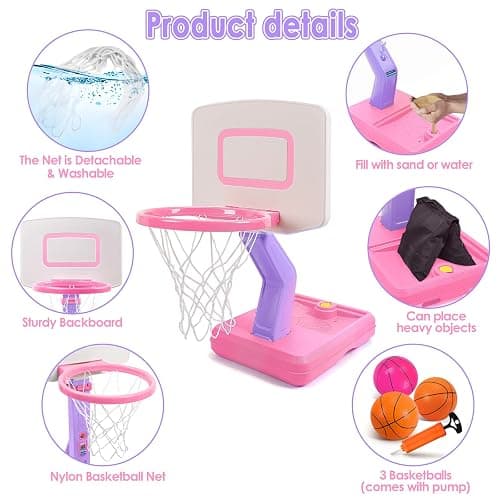 AOSPHYS Toddler Basketball Hoop Indoor Outdoor - Height Adjustable 27.6-54 Inches (5 Slots), Kids Basketball Hoop with 4 Inflatable Balls & Pump, Safe Toddler Toys for 1-6 Year Old Boys Girls thumbnail 7