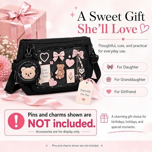 Inshere Ita Messenger Bag, Nylon Cute Pin Display Crossbody Bags Handbags Kawaii Shoulder Purse thumbnail 8