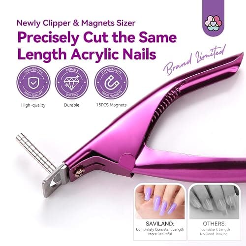 Saviland Acrylic Nail Cutters for Nail Tips: Rose Acrylic Nails Clipper with Sizer Magnets Nail Cutter 15PCS Sharp Nail Tech Supplies Nail Trimmer Manicure Tool Nail Accessories Women Salon Home thumbnail 2