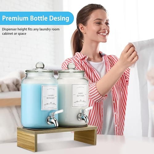2-Pack Glass Laundry Detergent Dispenser with Stand, 106oz Leak-Proof Glass Fabric Softener Dispenser- Laundry Soap Dispenser-Reusable Container for Kitchen & Bathroom Storage thumbnail 7