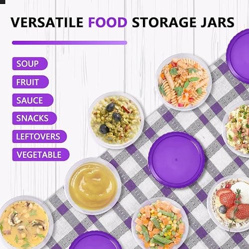 Slomg 10 Pack 16 oz Freezer Storage Containers with Purple Twist Top Lids, Small Plastic Food Storage Soup Meal Prep Containers, Leakproof Overnight Quart Containers for Lunch Leftover Fruit Salad Oat thumbnail 5