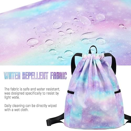 Ryushoyo Rainbow Galaxy Drawstring Backpack String Bag Lightweight Gym Bag Sackpack Sports Backpack for Women Girls Gym Shopping Sport Yoga Blue Purple thumbnail 5