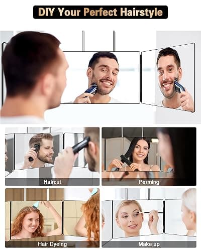 JUSRON 360 Viewing Angle Self Hair Cutting Mirror, Clear Anti-Fog HD Glass (Black Without LED Without Accessories) thumbnail 4