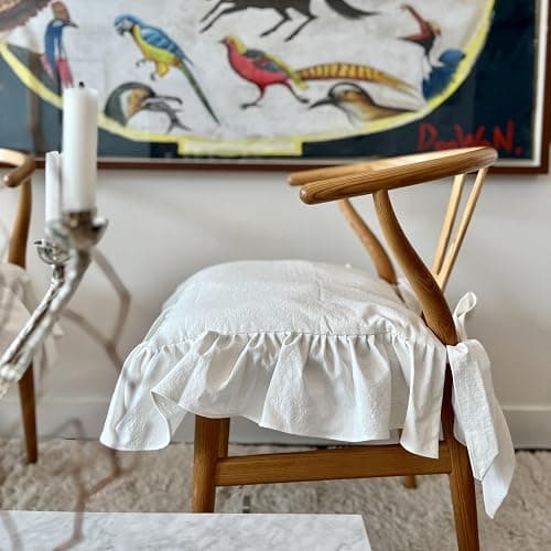 cozymomdeco Korean Made Chair Pad Slipcover 17.5'x17.5' Chair Cushion Cover Ties with Ruffle Farmhouse Decor Covers Only, Gift for Mom (Solid White) Stocking Stuffer thumbnail 9