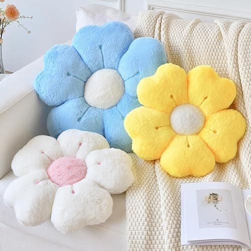 Ddliury Flower Pillow, Flower Shaped Pillow Decorative Throw Pillows for Bed Couch, Cute Daisy Pillow Dorm Decor Floor Seating Cushion (Blue, 15 Inches) thumbnail 4