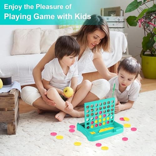 Vikutu 4 in a Row Connect Game, Travel Board Games for Kids Adults, Get 4 in a Row to Win - 9 x 7.4 inches (Green) thumbnail 2