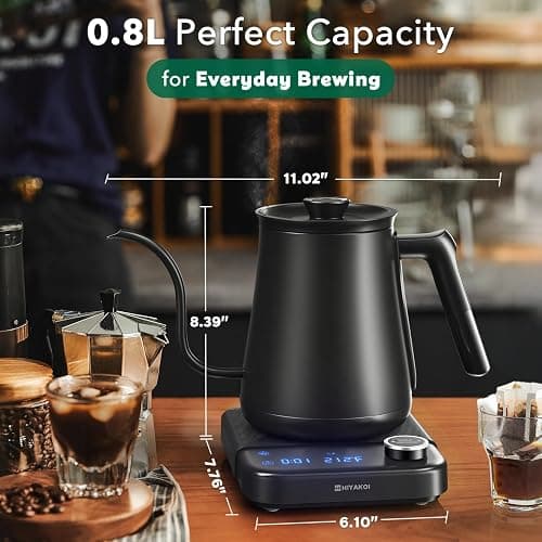Electric Kettle, HIYAKOI Gooseneck Electric Kettle with Temperature Control, Pour Over Kettle for Coffee & Tea, 1200W Quick Heating Stainless Steel Hot Water Kettle Electric, Keep Warm, 0.8L thumbnail 2
