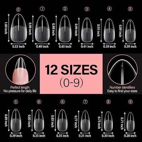 AILLSA Medium Almond Nail Tips Pre-Shaped Acrylic Nails Tips Half Matte Full Cover Tips Clear Gelly Press on Flase Nail Tips for Extension Nail Manicure Home DIY 216PCS 12Sizes thumbnail 6